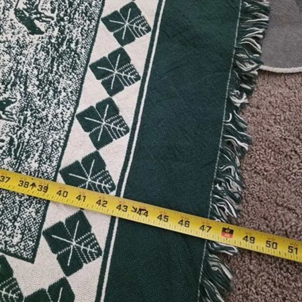 Vintage Pure Country Weavers Woven Cotton Blanket Tapestry Farm Scene Cows Green